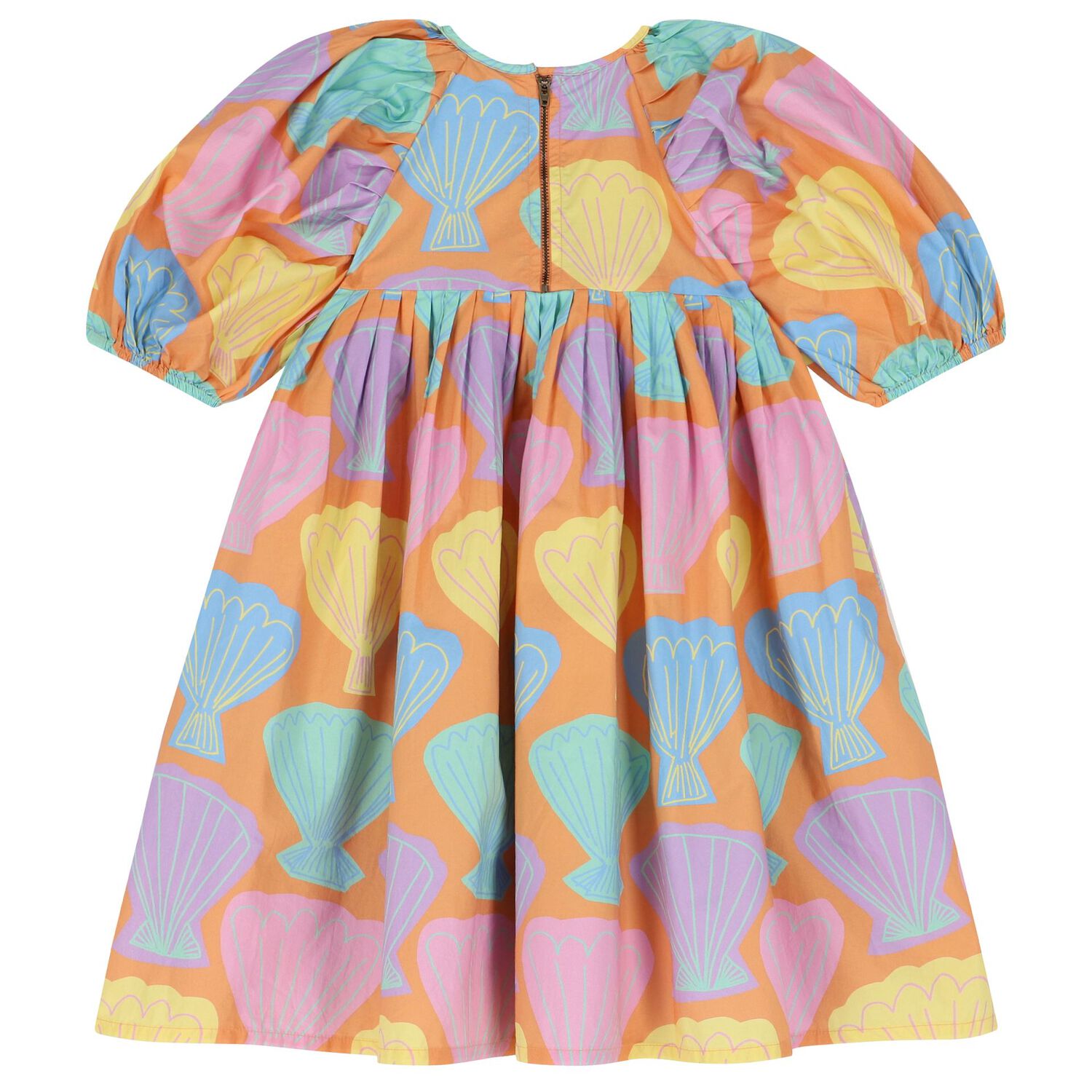 Girls Orange Shell Pleated Dress, 1, hi-res