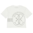 Girls White Embellished Logo T-Shirt, 1, hi-res