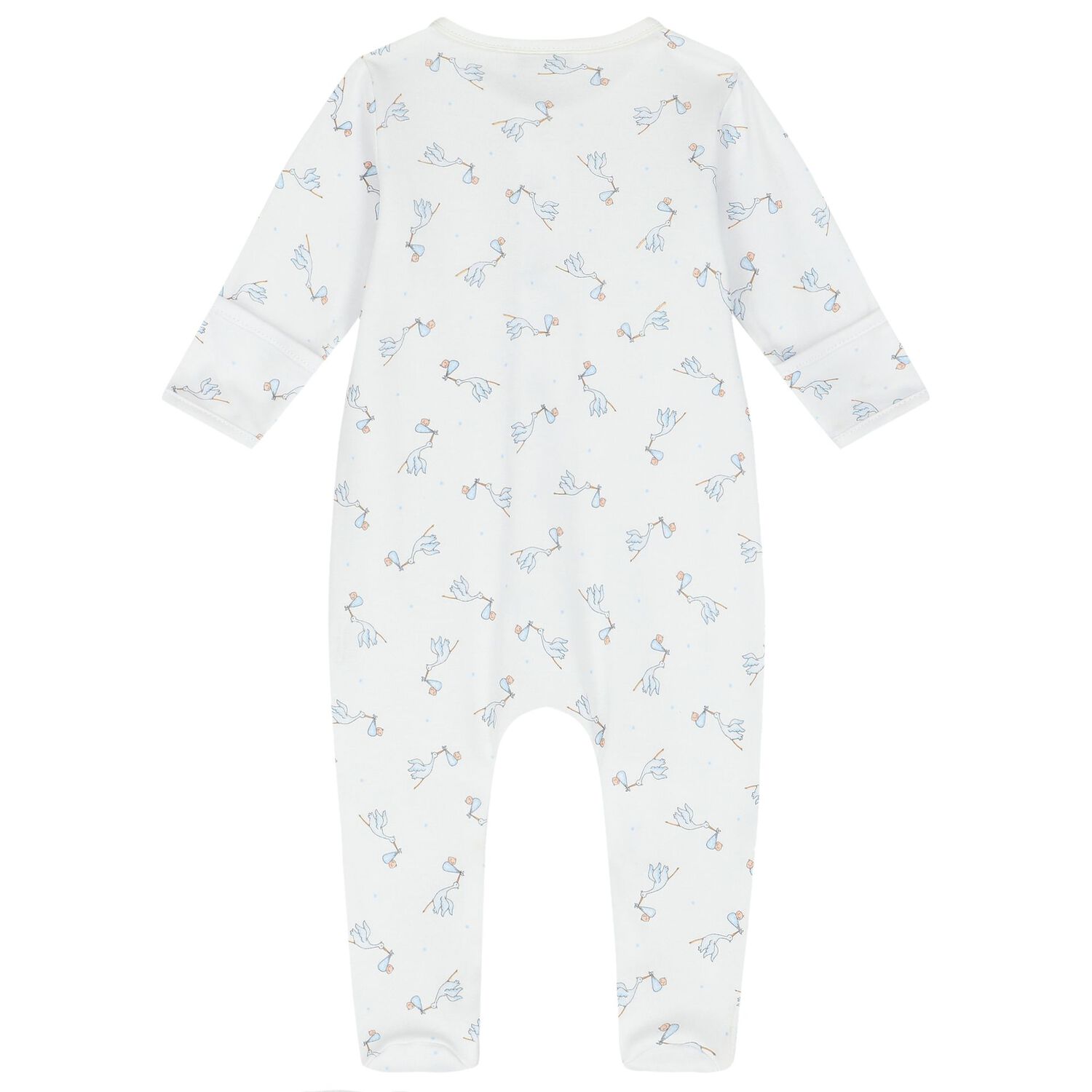 Baby Boys White & Blue Stork Print Babygrow, 1, hi-res image number null
