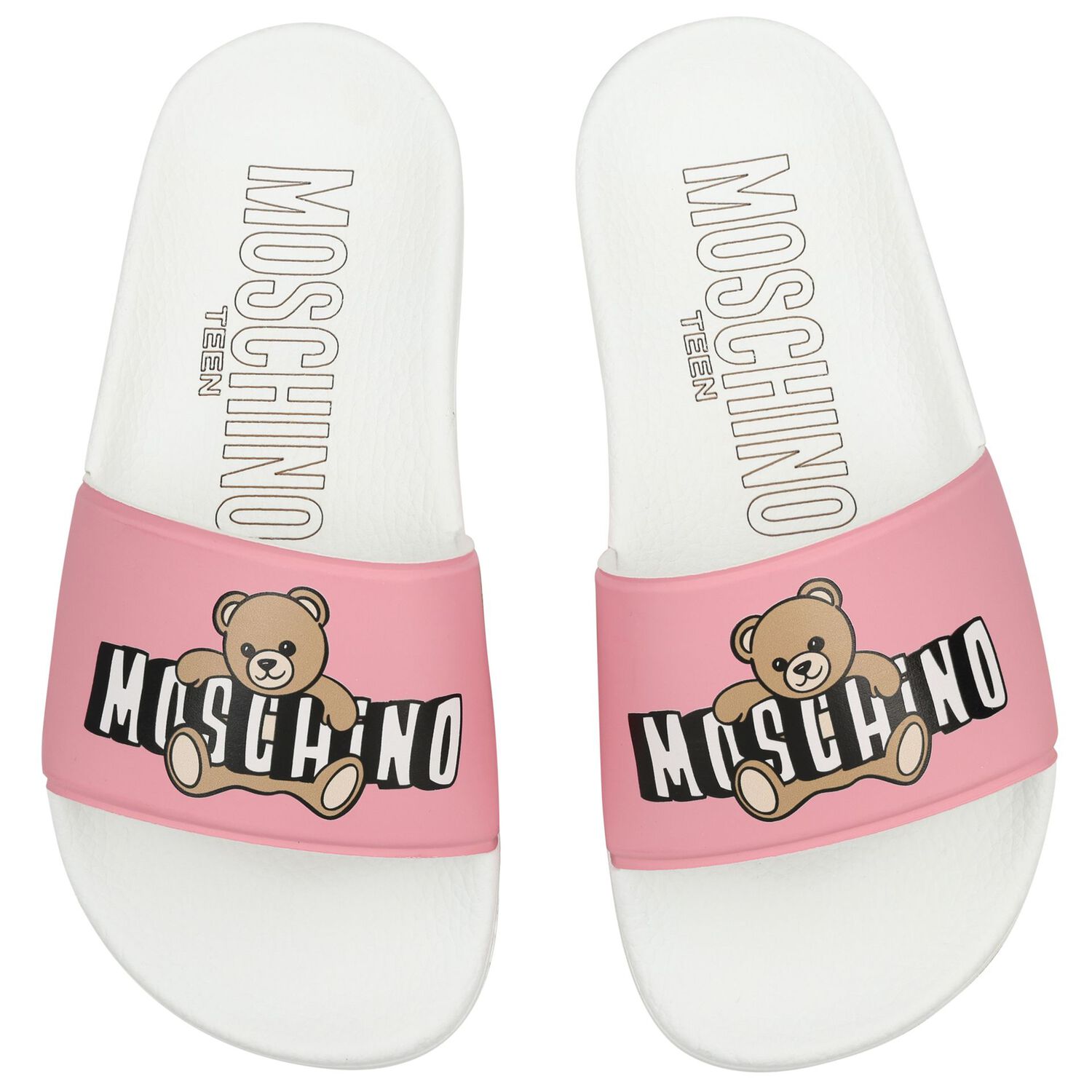 Girls Pink Teddy Bear Logo Sliders, 1, hi-res
