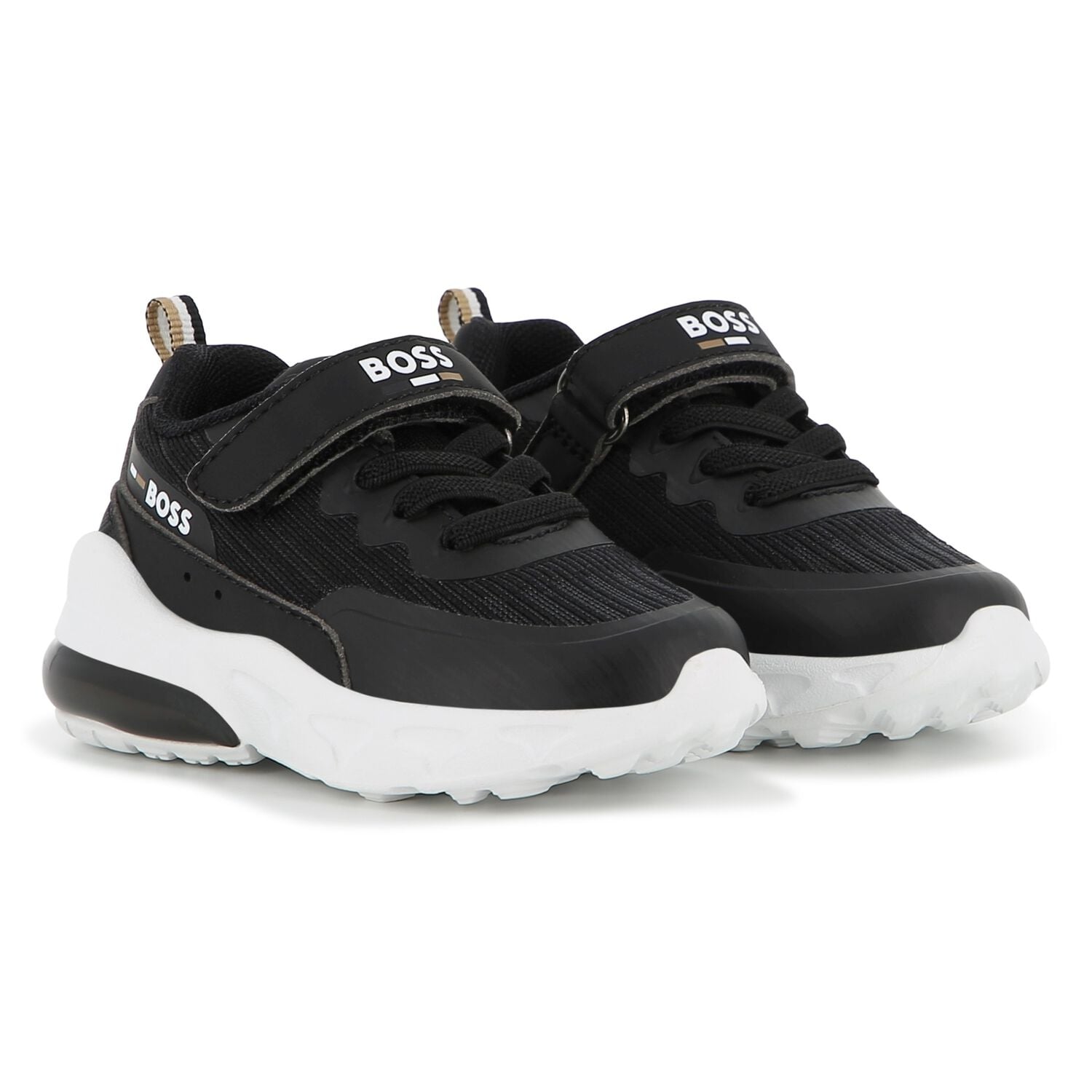Boys Black Logo Trainers, 1, hi-res