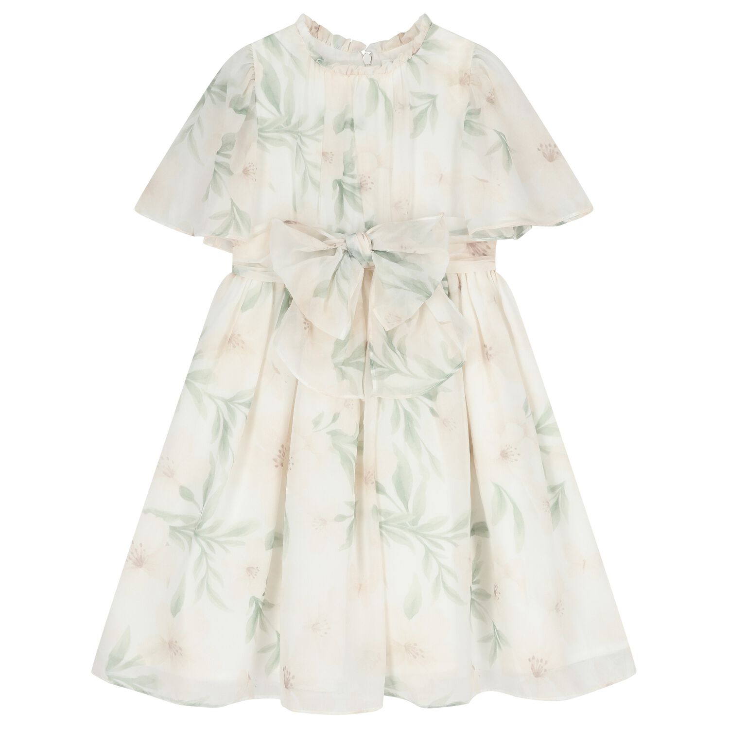 Girls Ivory Chiffon Floral Dress, 1, hi-res