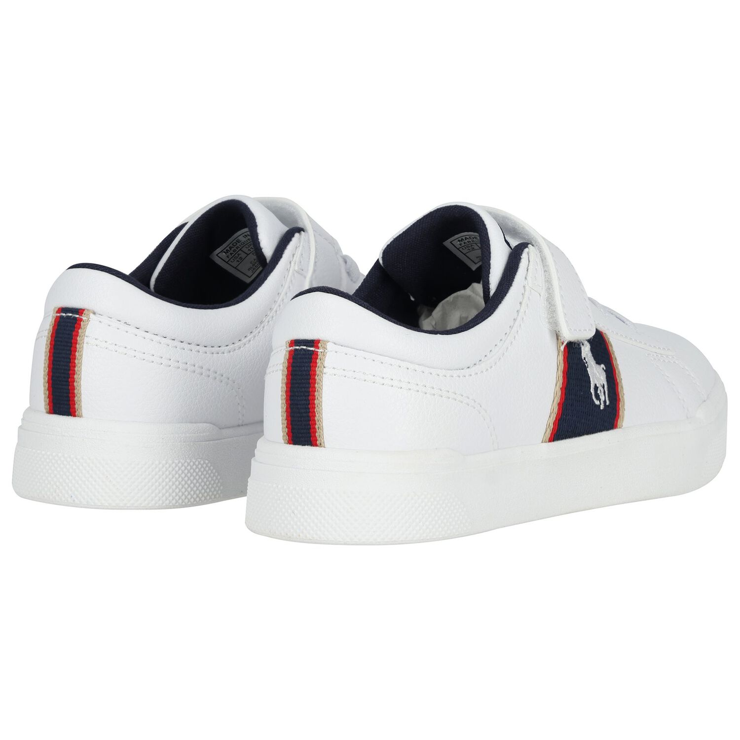 Boys White & Navy Blue Logo Trainers , 1, hi-res