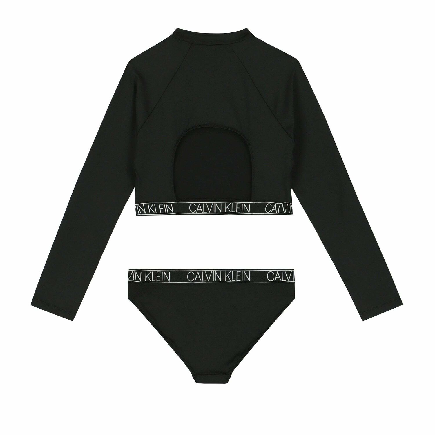 Girls Black Long Sleeves Bikini Set, 1, hi-res