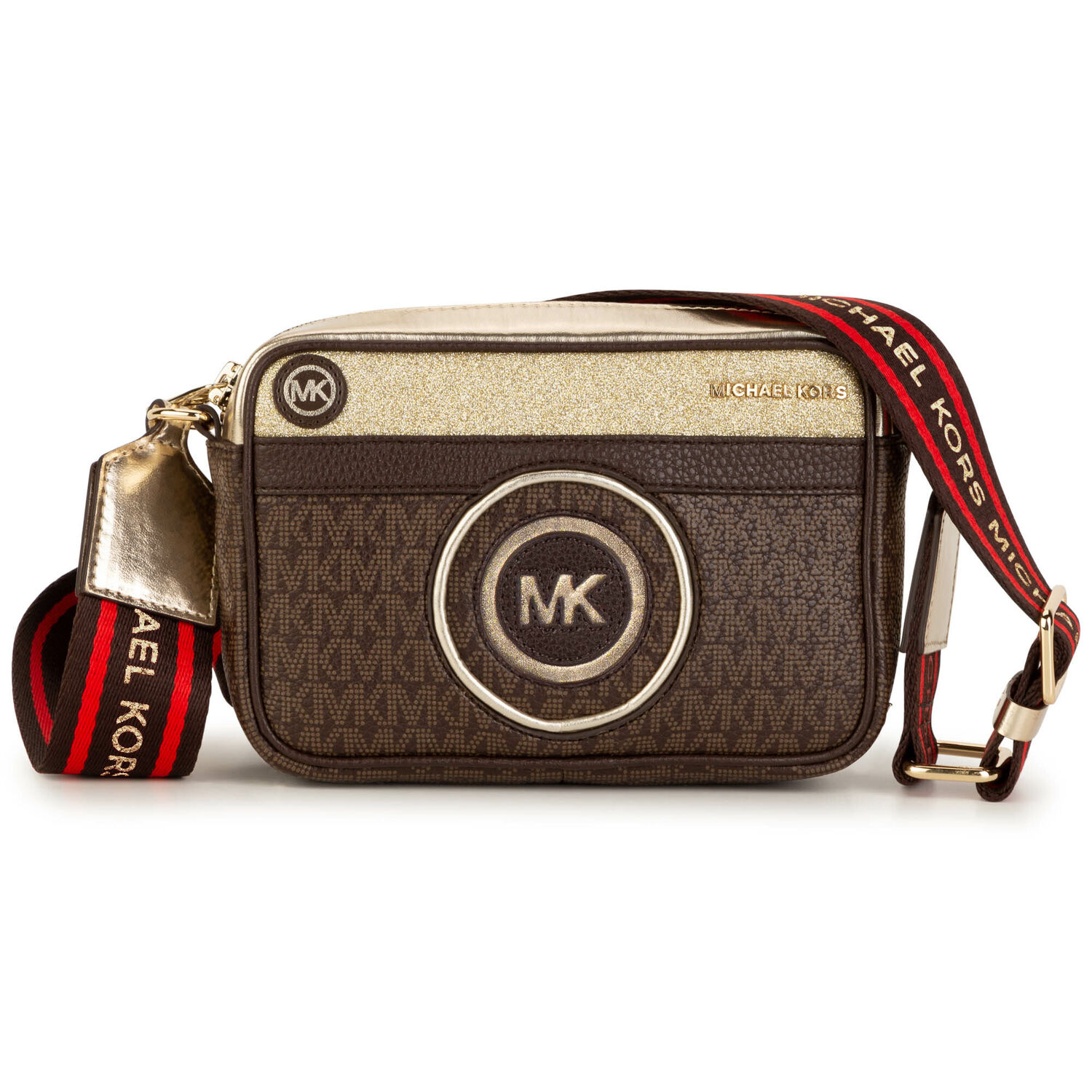 حقيبة كتف بالشعار باللون البني والذهبي للبنات, 1, hi-res image number null