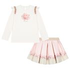 Girls Ivory & Pink Rose Skirt Set, 1, hi-res