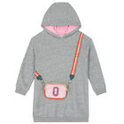 Girls Grey Logo Hooded Dress, 1, hi-res