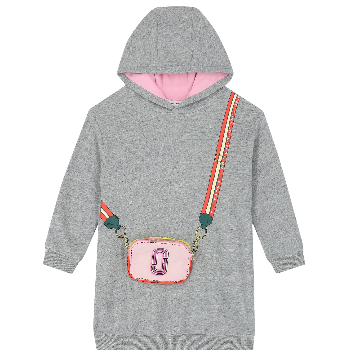 Girls Grey Logo Hooded Dress, 1, hi-res