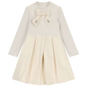 Girls Gold Knitted Bow Dress