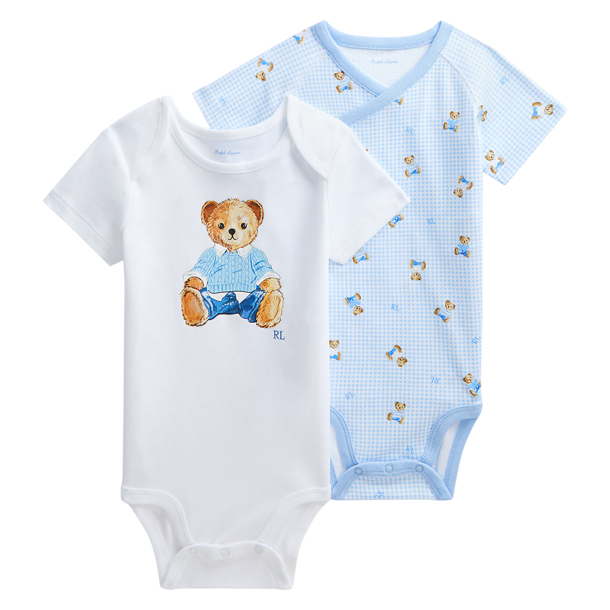 Ralph Lauren Baby Boys White Blue Bear Bodysuits 2 Pack Junior Couture UAE