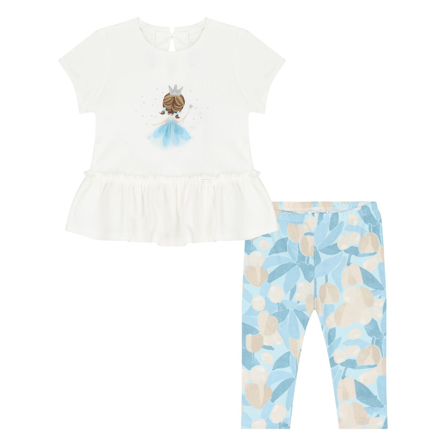 Younger Girls Ivory & Blue Leggings Set, 1, hi-res