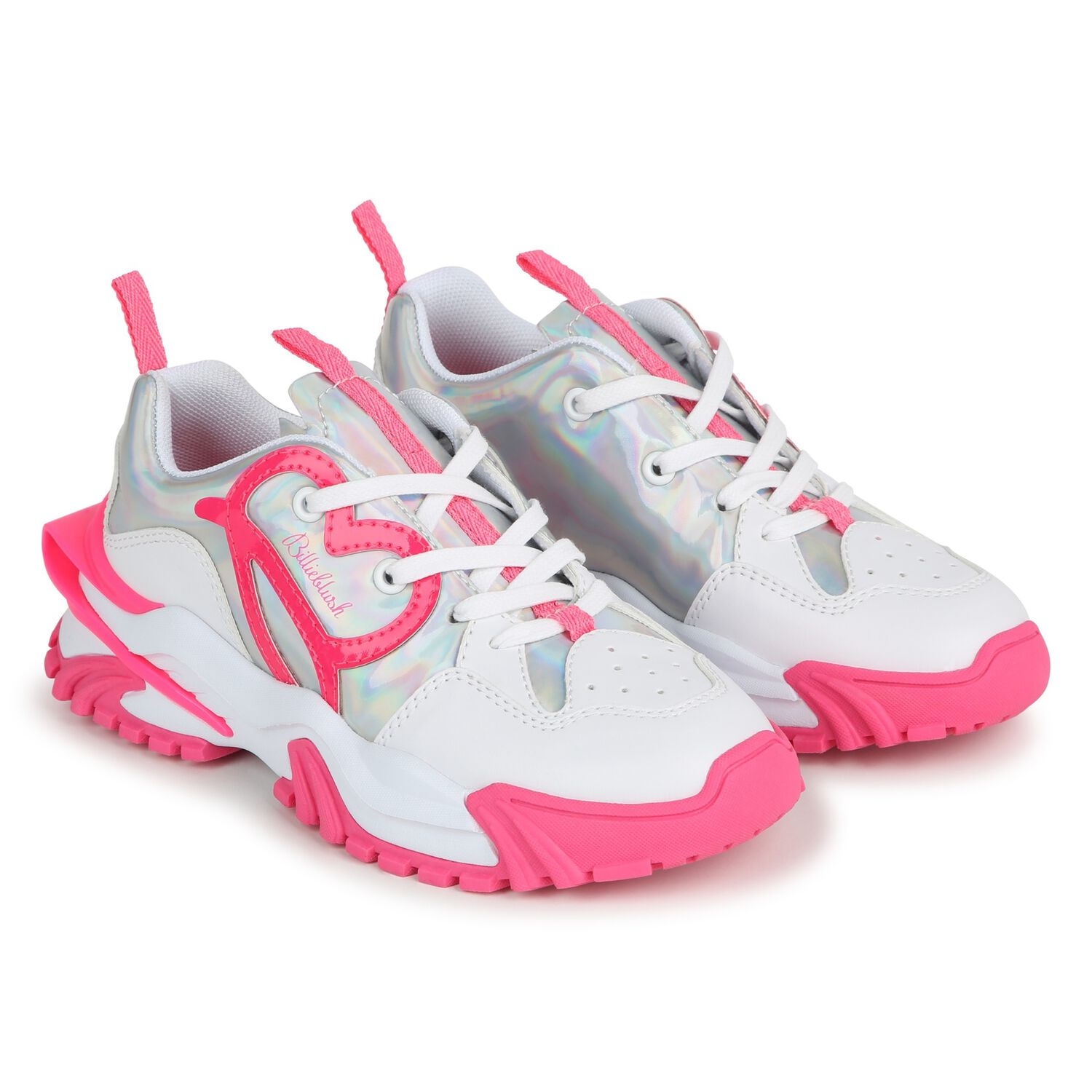 Girls White & Pink Logo Trainers, 1, hi-res image number null