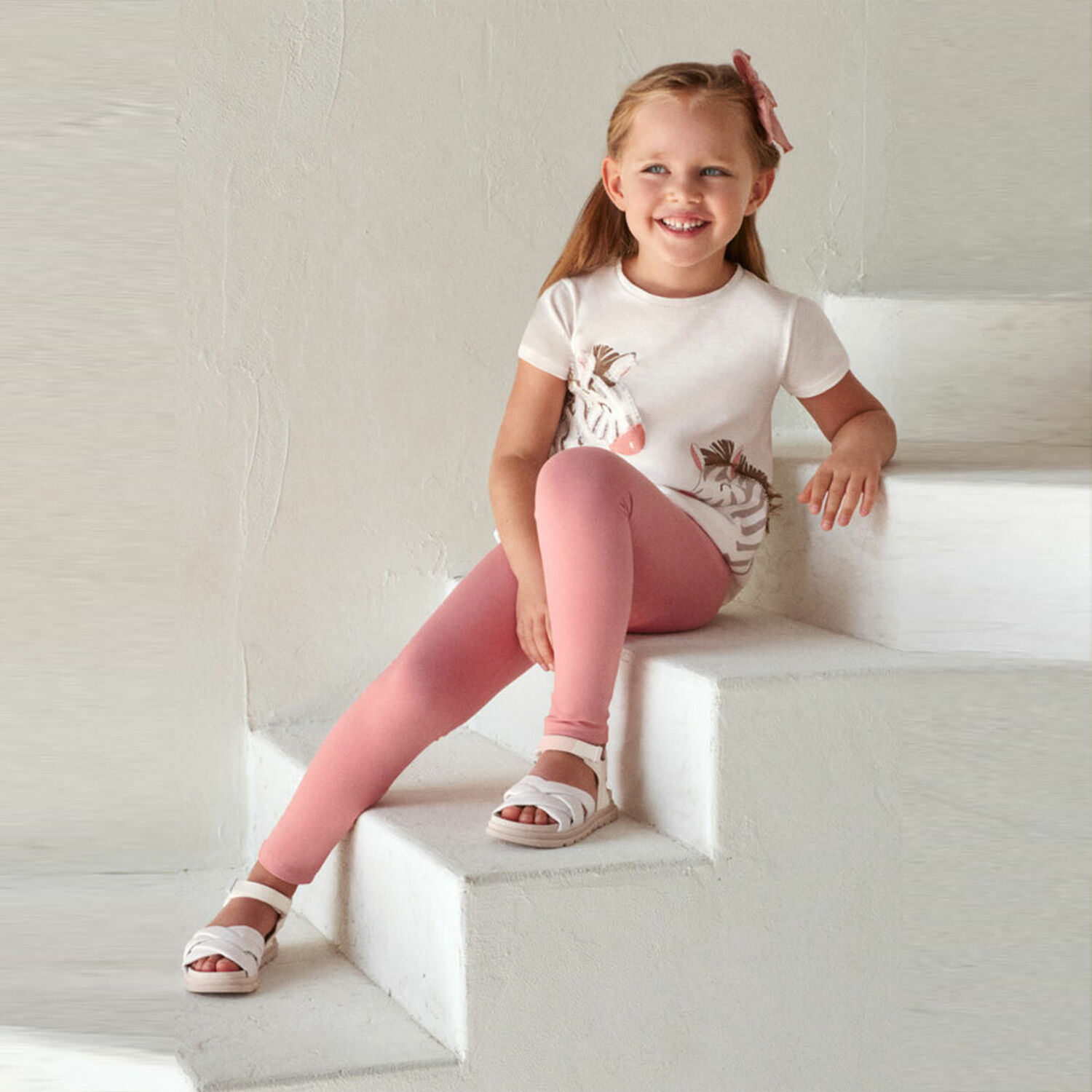 Girls White & Pink Zebra Leggings Set, 1, hi-res image number null