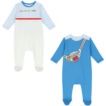 Baby Boys White & Blue Logo Babygrows (2 Pack)