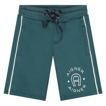 Younger Boys Green Logo Shorts