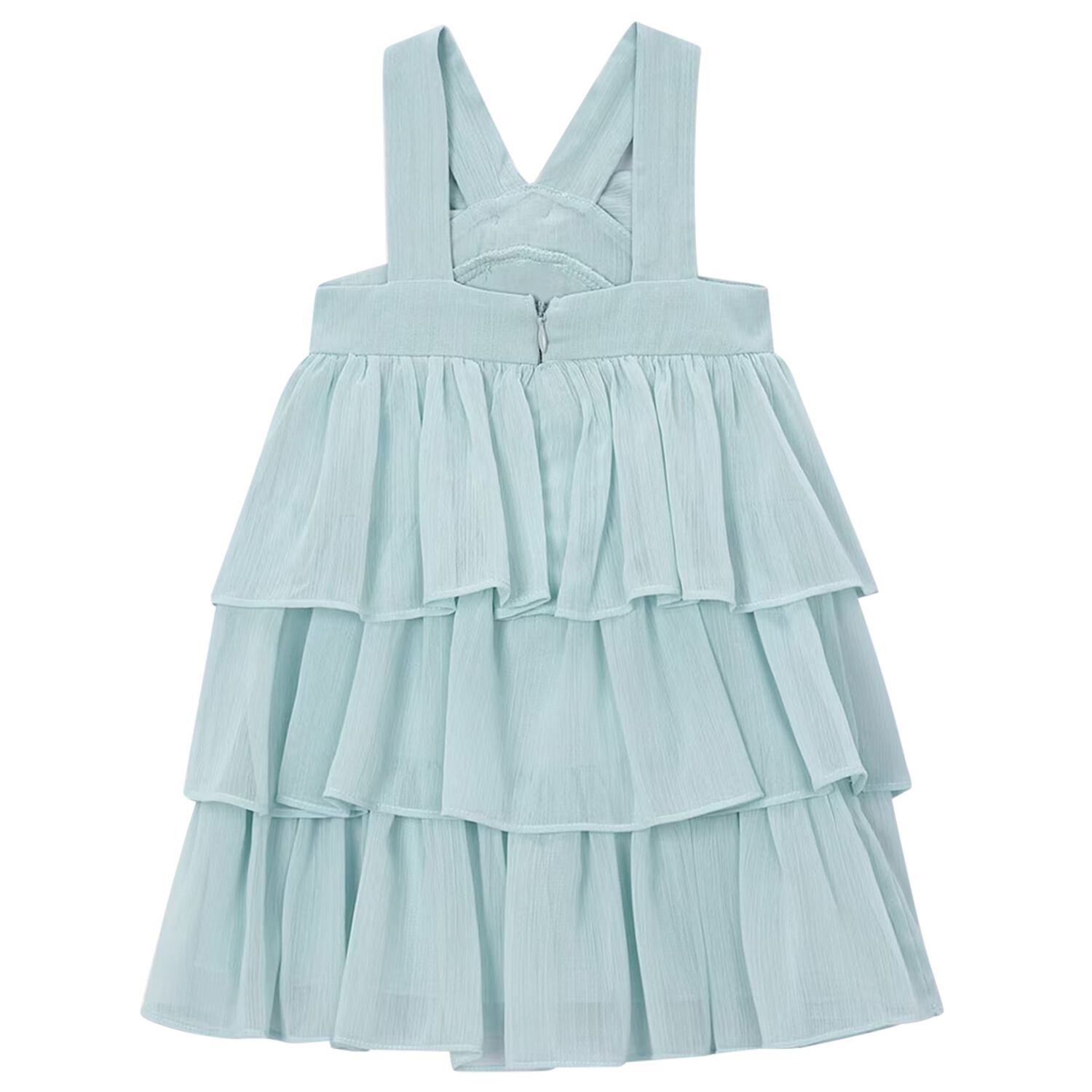 Girls Blue Bow Tiered Dress, 3, hi-res