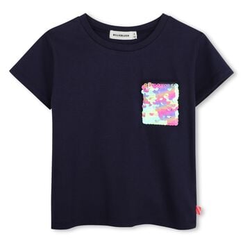 Girls Navy Blue Sequin T-Shirt