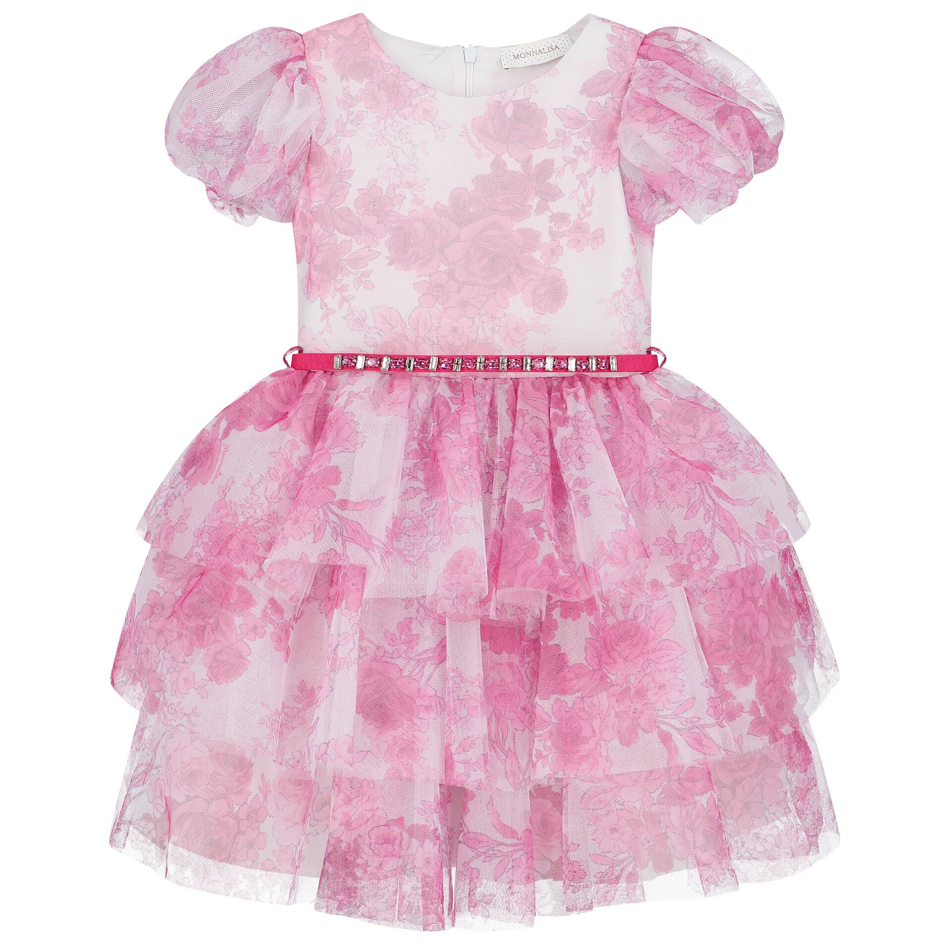 Monnalisa Girls White Pink Tulle Floral Dress Junior Couture UAE