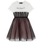 Girls White & Black Organza Dress, 1, hi-res