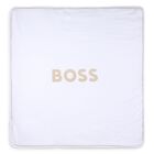 بطانية أطفال مخططة باللونين الأبيض والبيج بالشعار, 1, hi-res