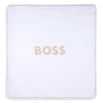 White & Beige Striped Logo Baby Blanket 