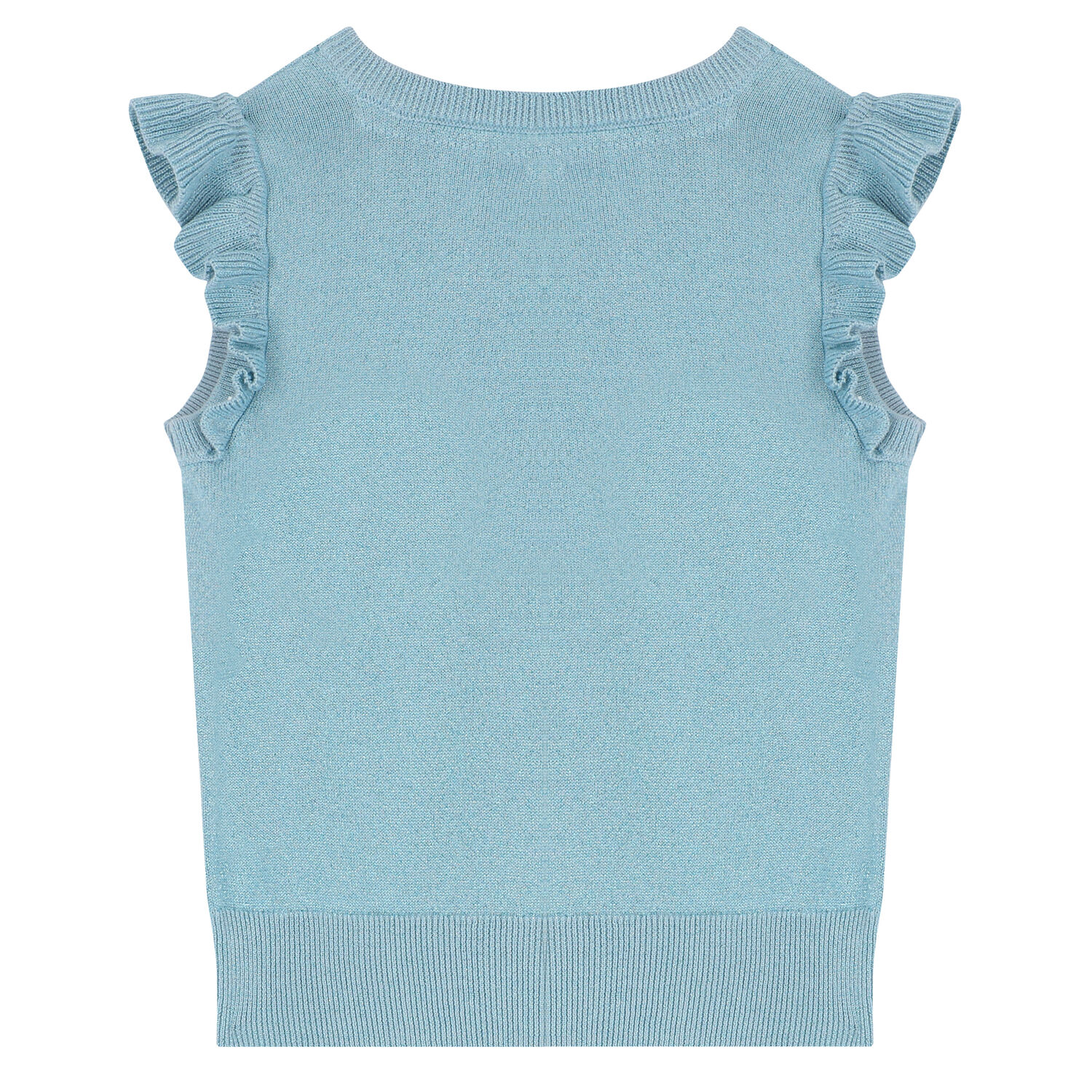Girls Aqua Bow Knitted Sleeveless Top, 1, hi-res