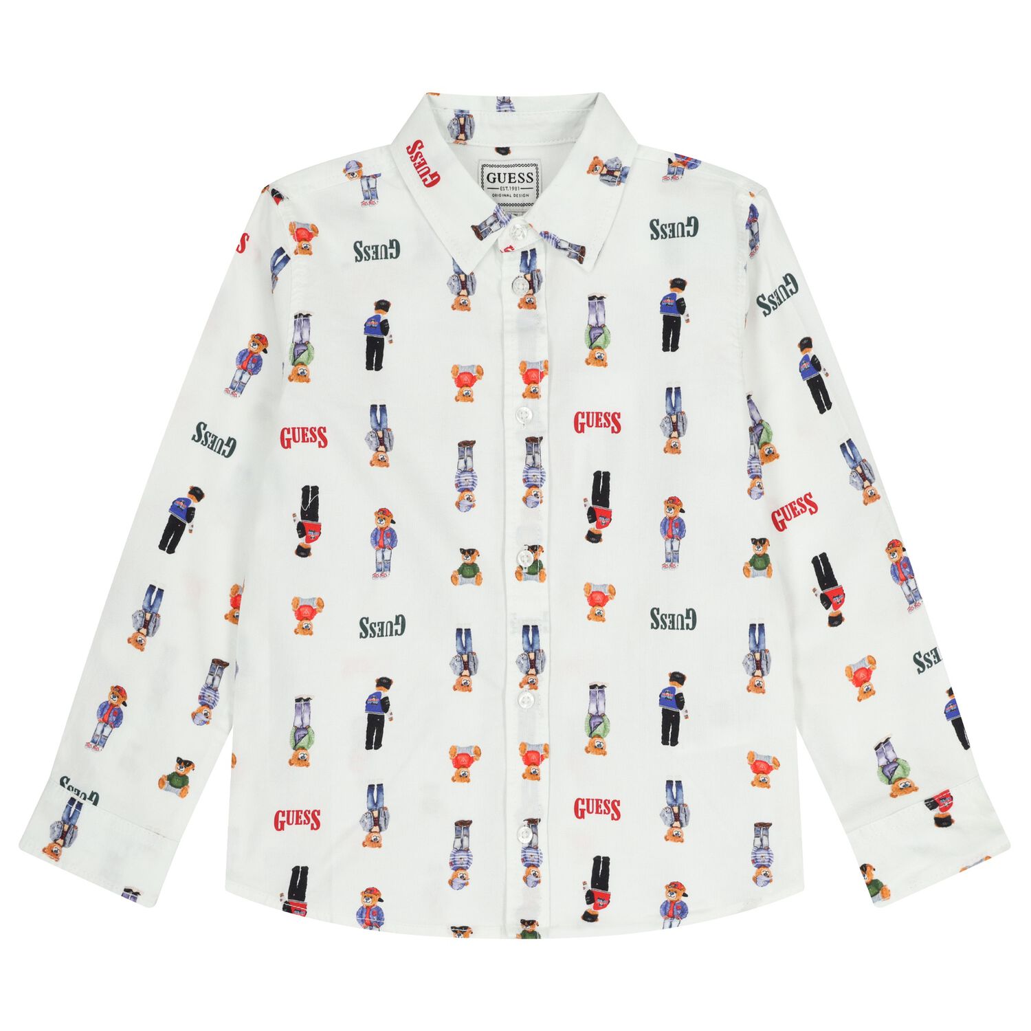 تيشيرت بشعار الدب تيدي باللون الأبيض, 1, hi-res