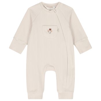 Beige Balloon Motif Ribbed Baby Romper