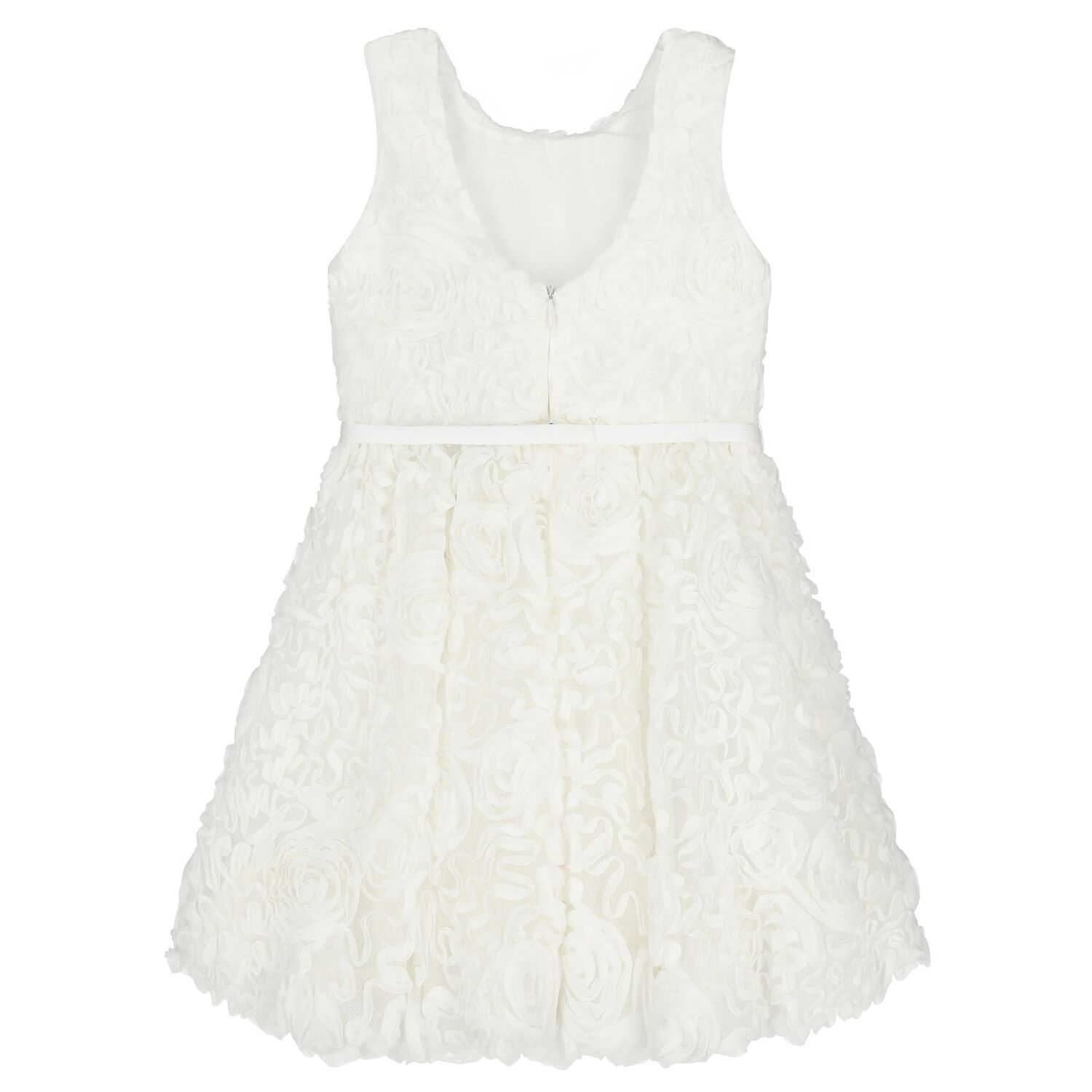 Girls White 3D Rosette Dress, 1, hi-res