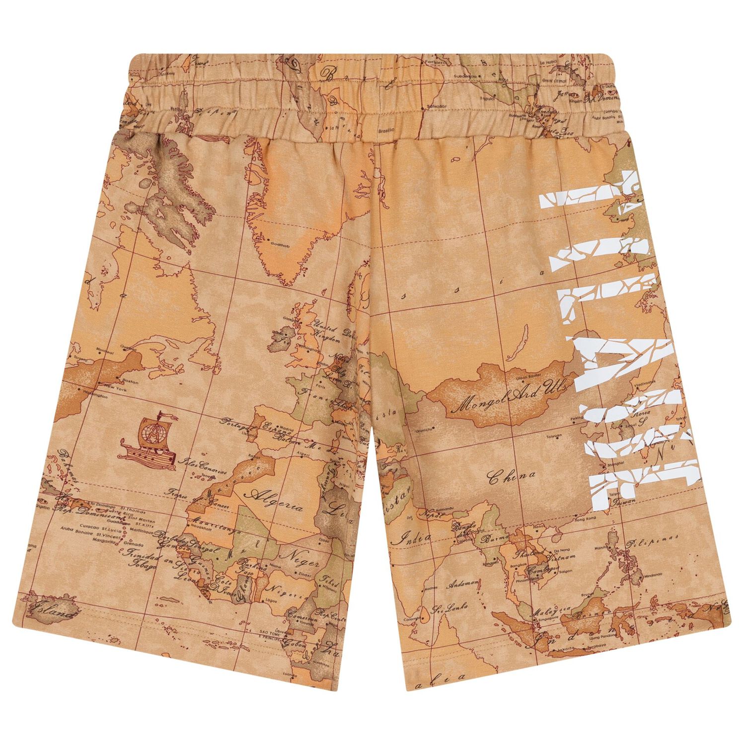 Boys Navy Blue & Beige Geo Map Shorts Set, 2, hi-res