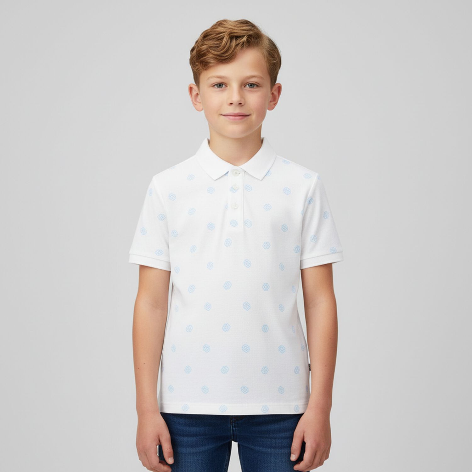 Boys White Logo Polo Shirt, 1, hi-res