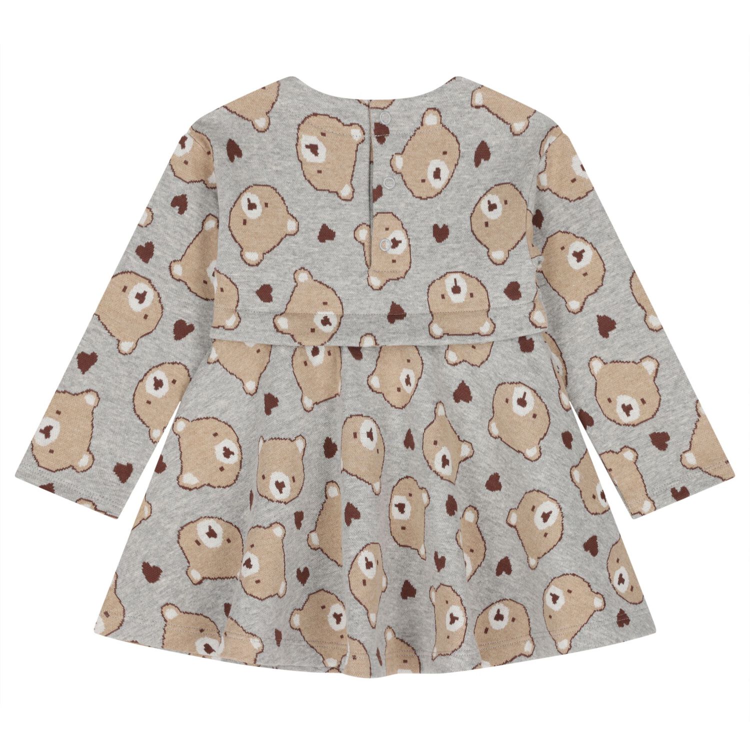Younger Girls Grey & Beige Teddy Bear Dress, 1, hi-res
