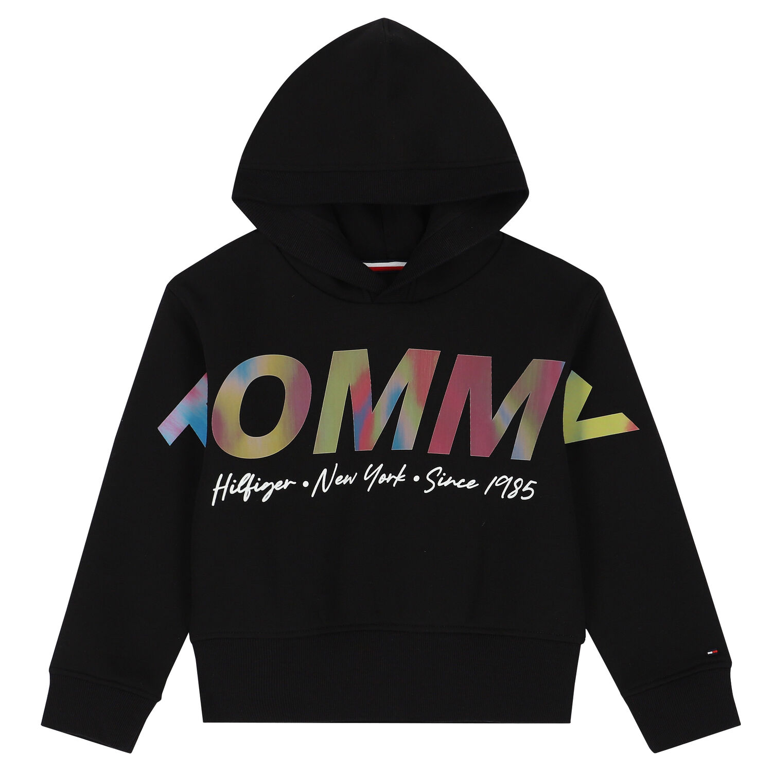 Girls Black Logo Hooded Top, 1, hi-res