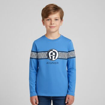 Boys Blue Logo Long Sleeve Top