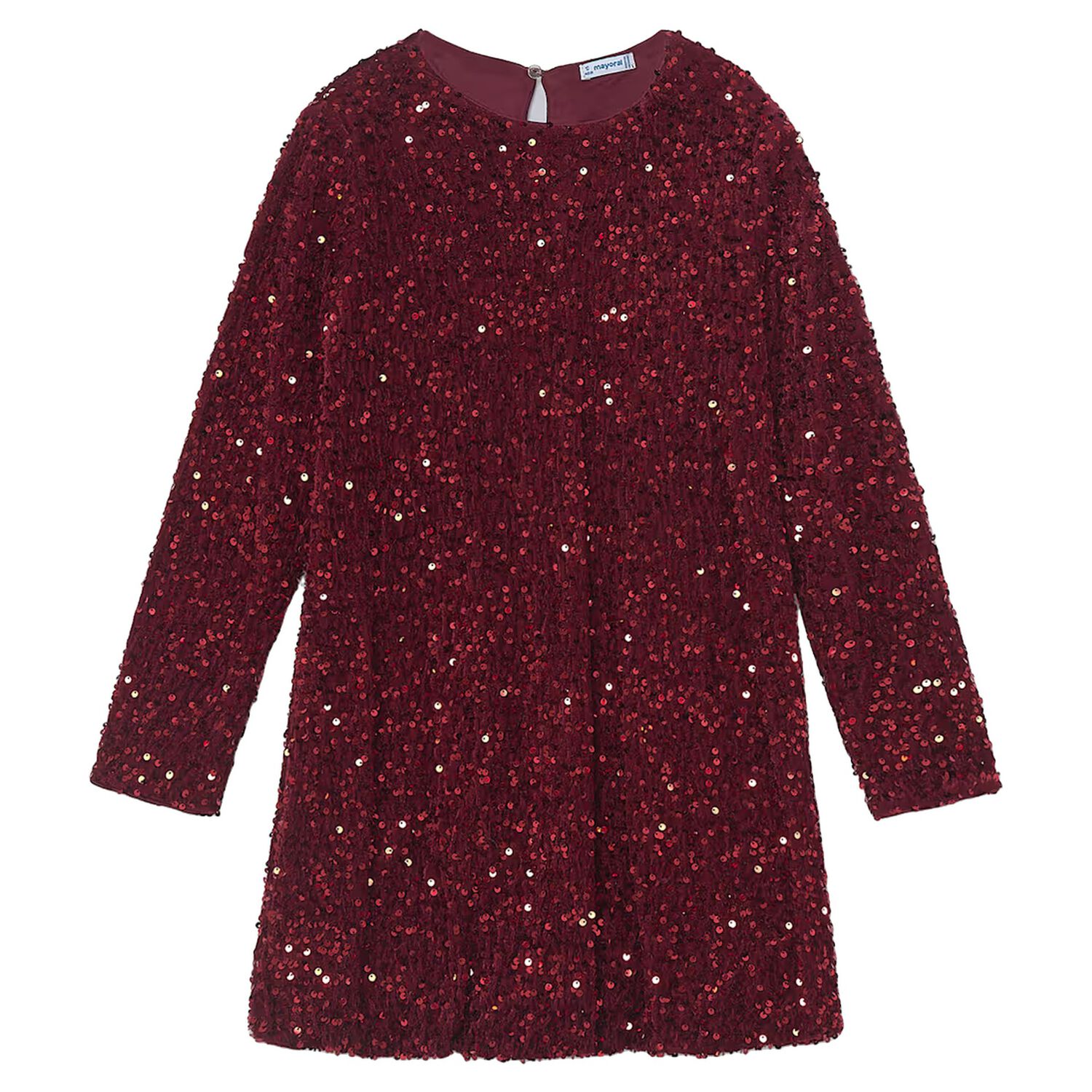 Girls Red Embellished Sequin Dress, 1, hi-res