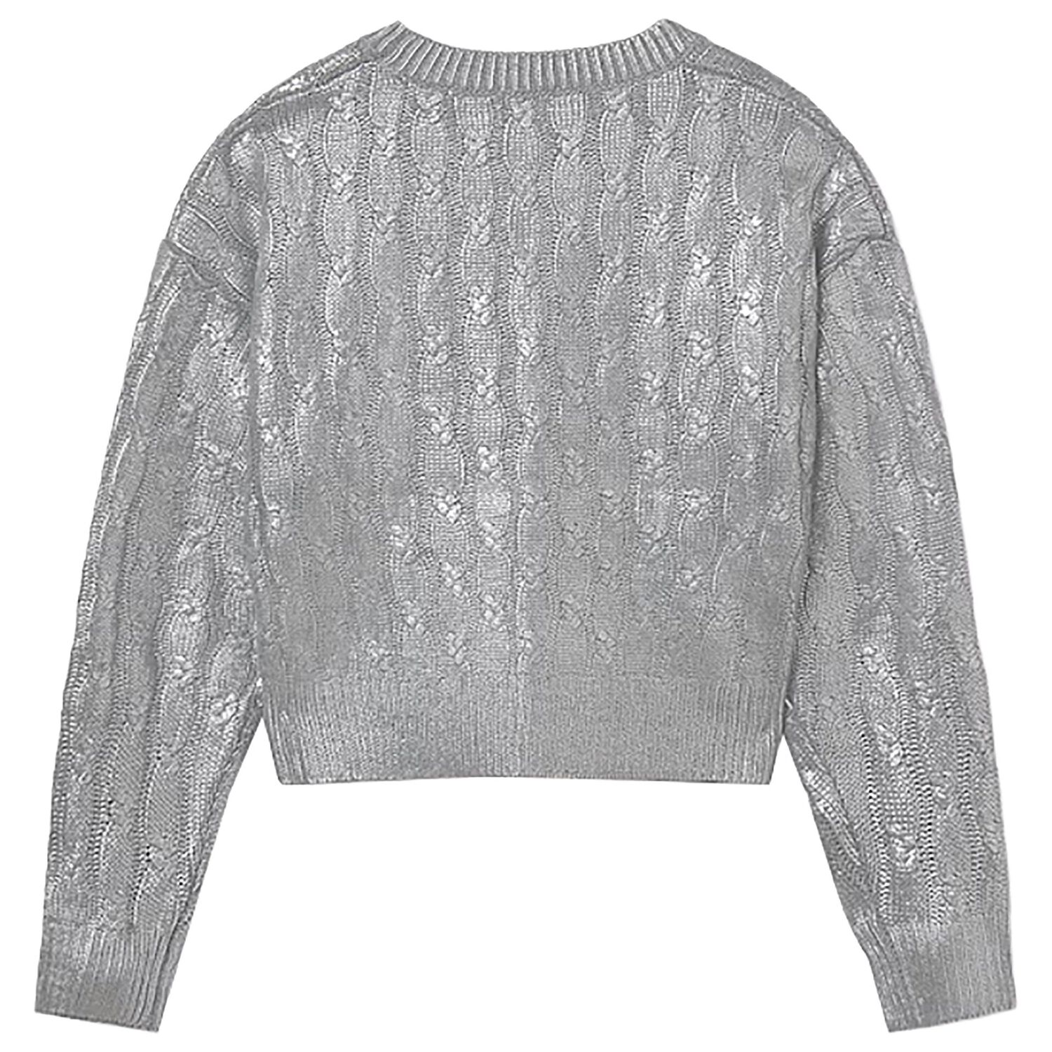 Girls Silver Knitted Sweatshirt, 1, hi-res