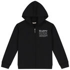 Girls Black Logo Hooded Zip Up Top, 2, hi-res