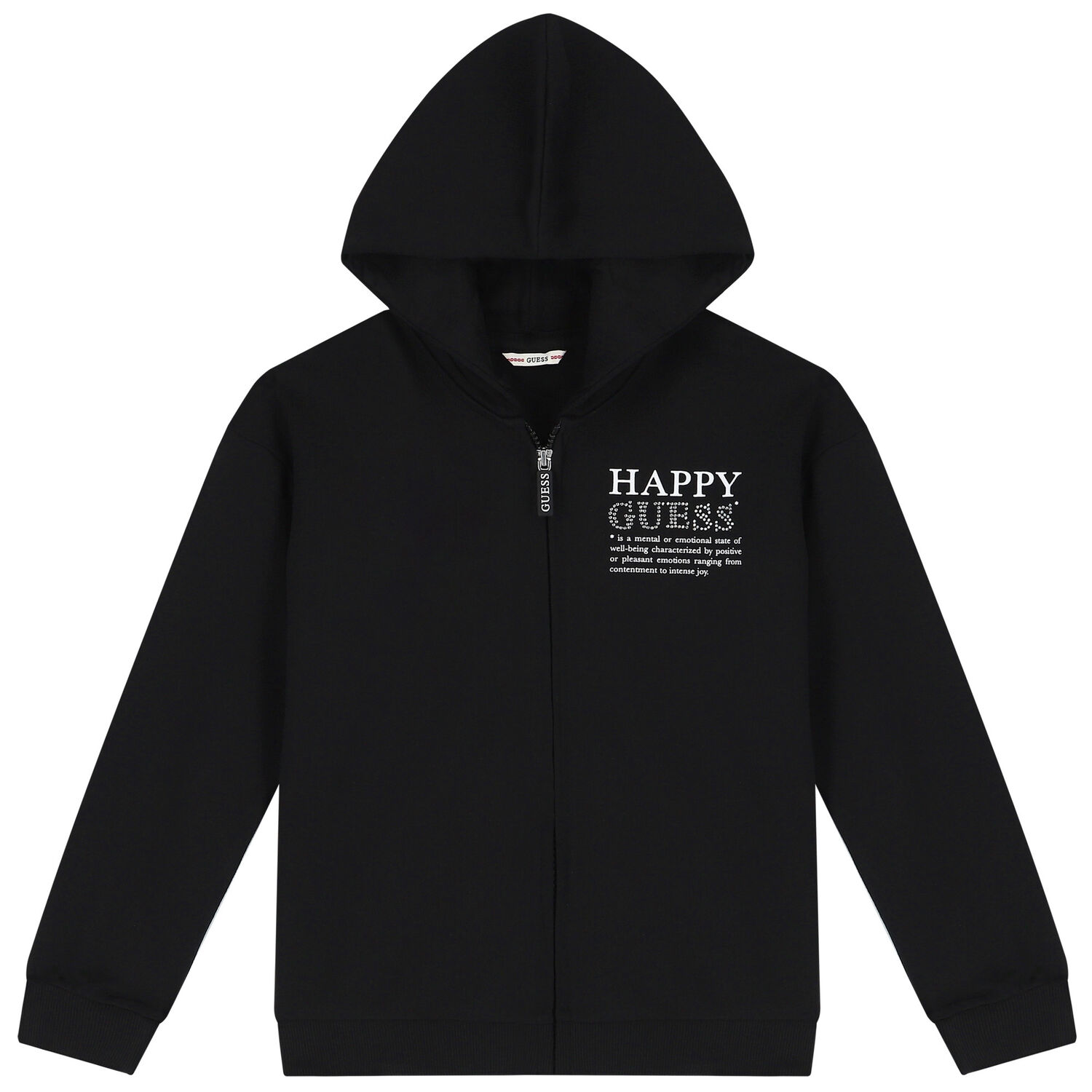 Girls Black Logo Hooded Zip Up Top, 2, hi-res