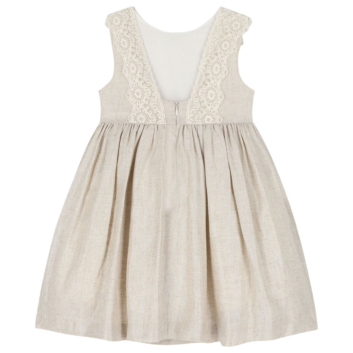 Girls Beige Shimmery Linen Dress, 2, hi-res image number null