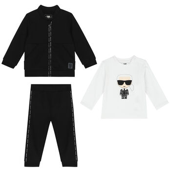 Younger Boys Black & White Logo 3-Piece Tracksuit