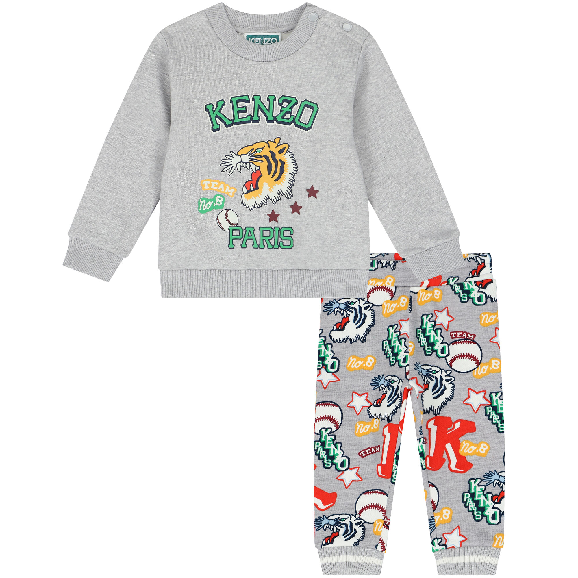 KENZO KIDS Younger Boys Grey Varsity Tiger Logo Tracksuit Junior Couture UAE