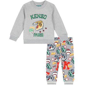 Younger Boys Grey Varsity Tiger & Logo Tracksuit