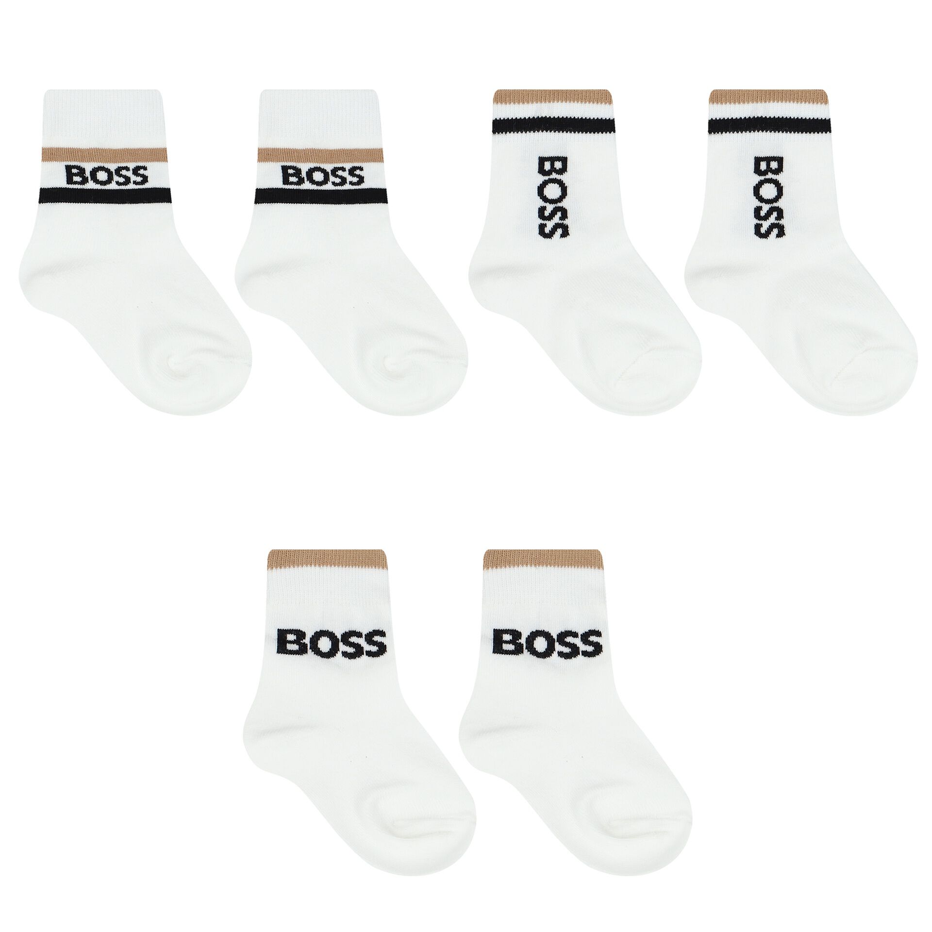 BOSS Baby Boys White Navy Blue Grey Logo Socks 3 Pack Junior Couture UAE
