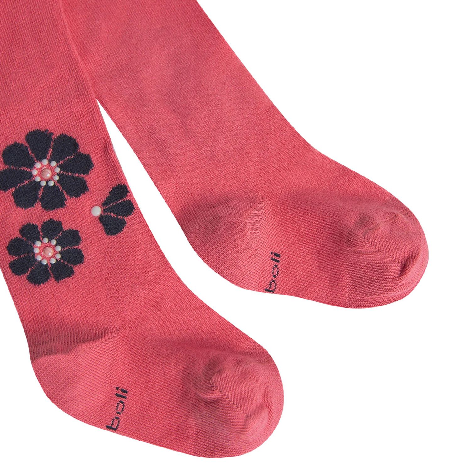 Girls Pink Logo Flower Tights, 1, hi-res image number null