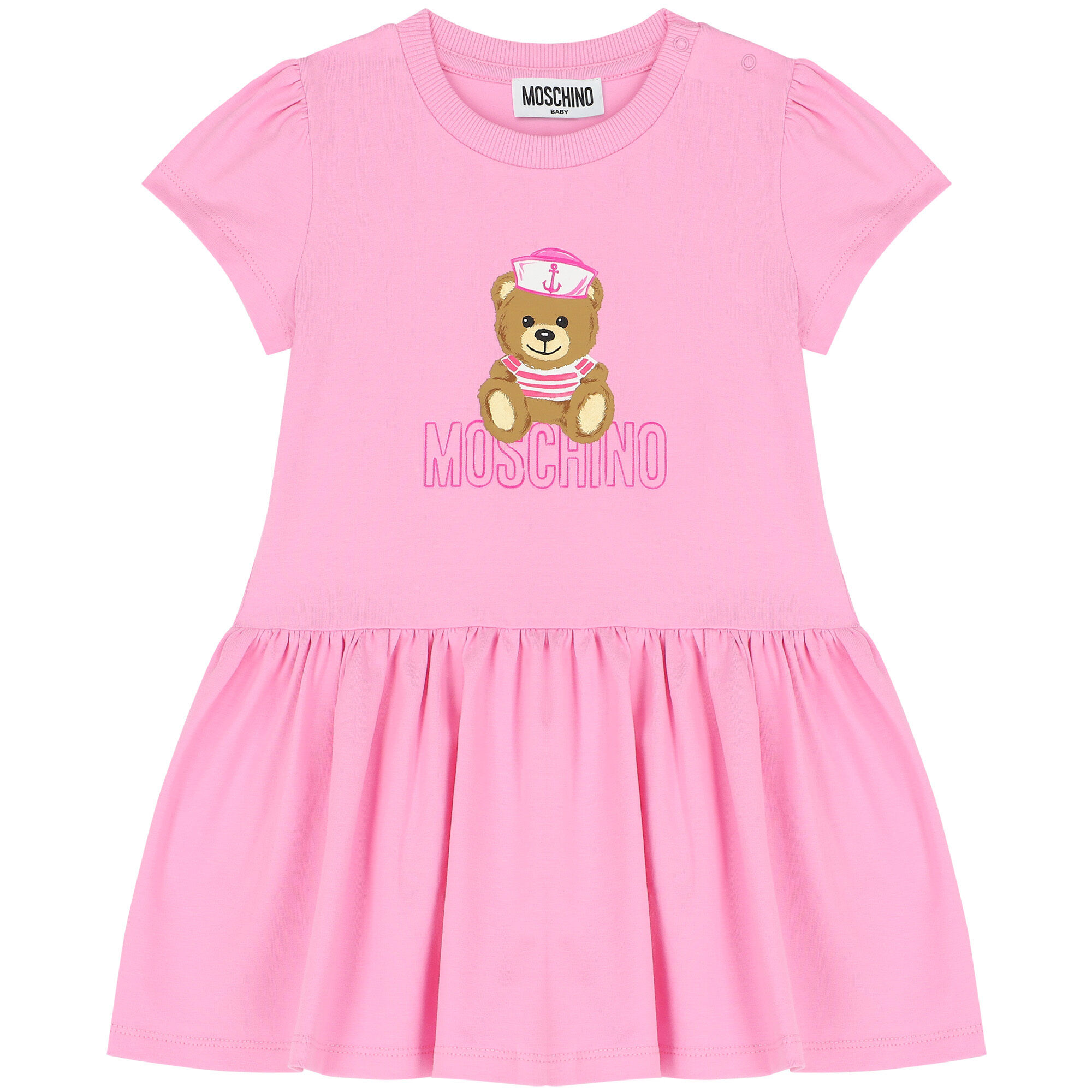 Moschino Younger Girls Pink Teddy Bear Logo Dress Junior Couture UAE
