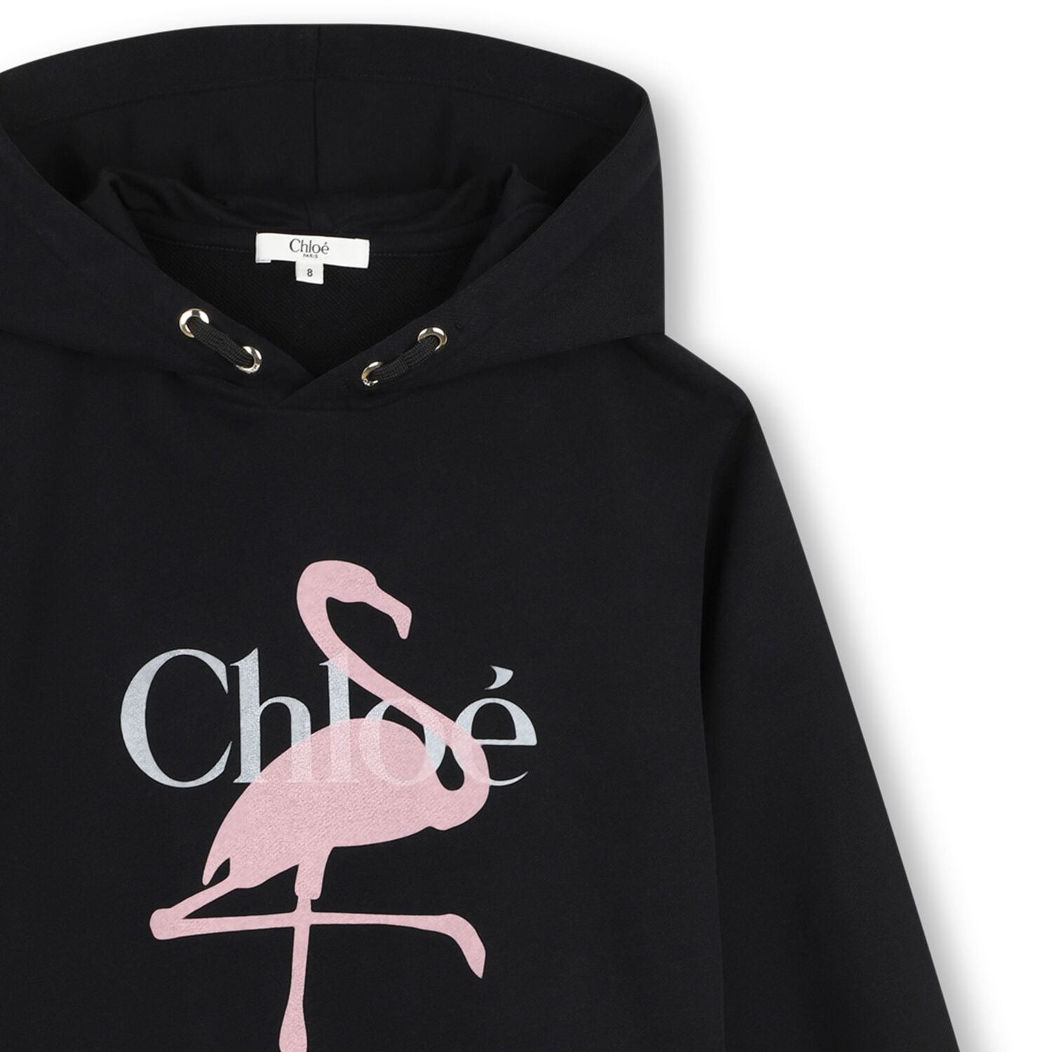 Girls Black Flamingo Logo Hooded Dress, 1, hi-res