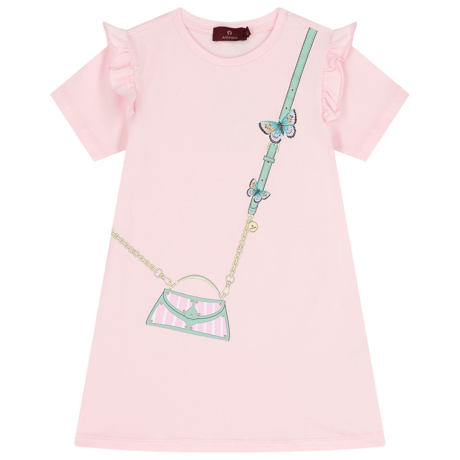 Girls Pink Bag Logo Dress , 3, hi-res