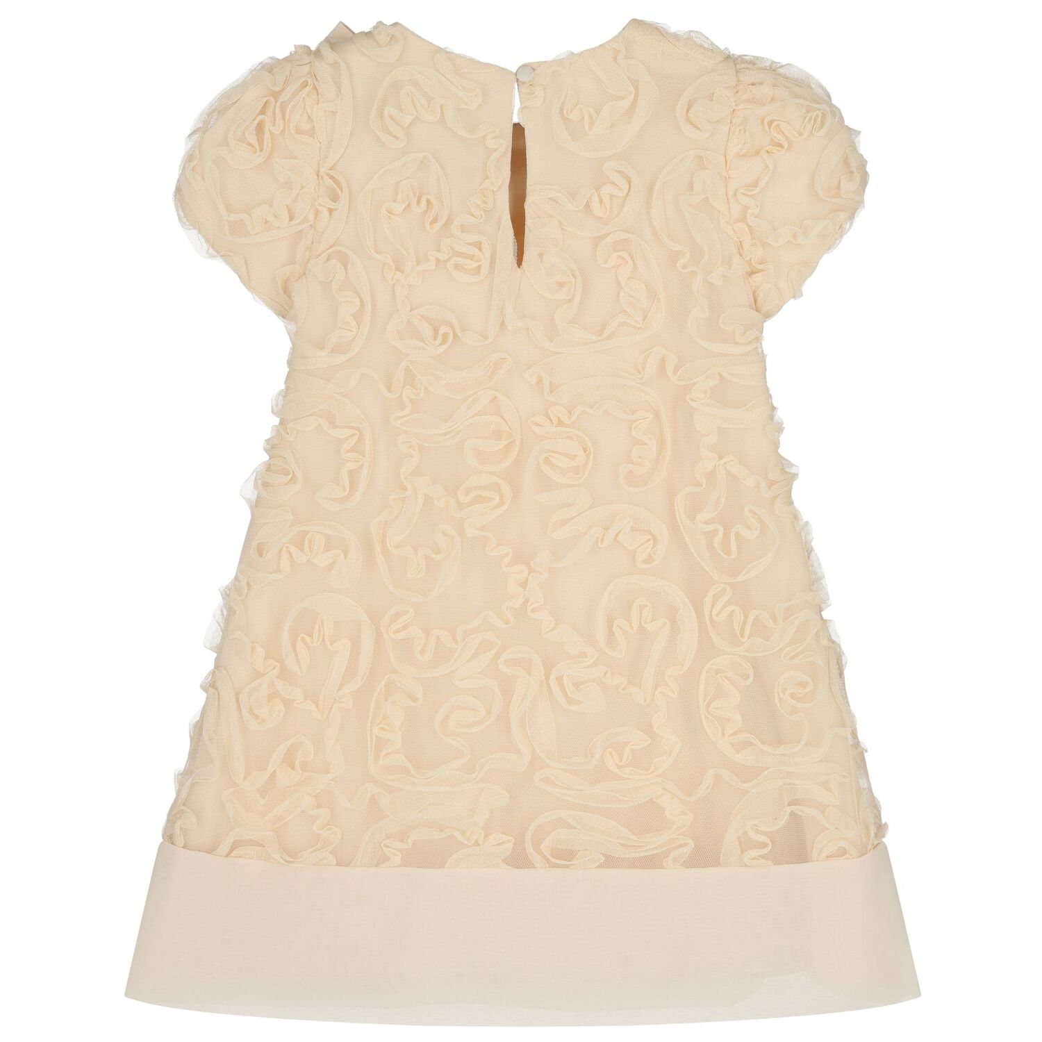 Girls Beige Bow Ruffled Tulle Dress, 1, hi-res