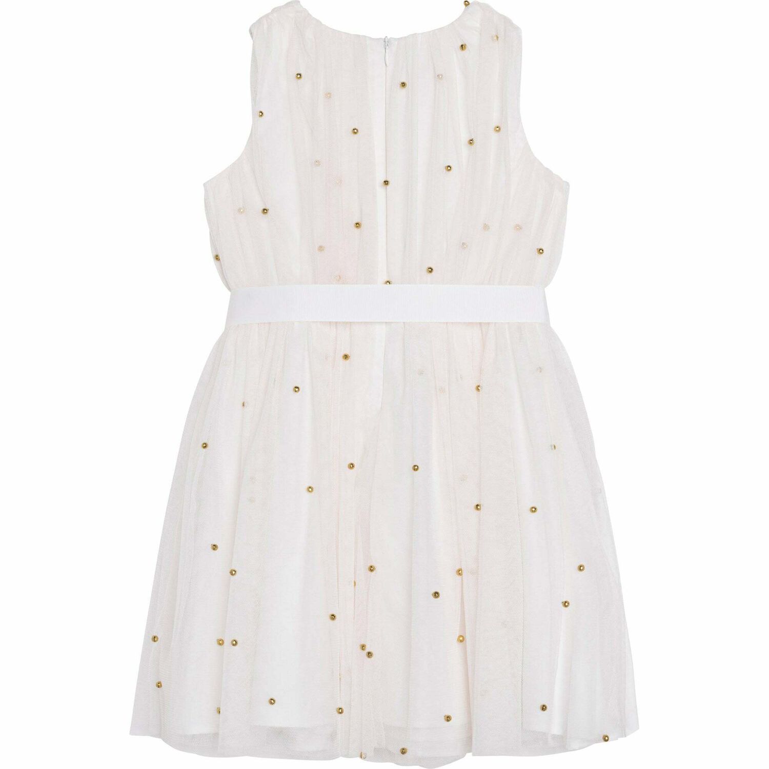 Girls Ivory & Gold Beaded Dress, 1, hi-res image number null