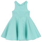 Girls Aqua Flared Dress, 1, hi-res